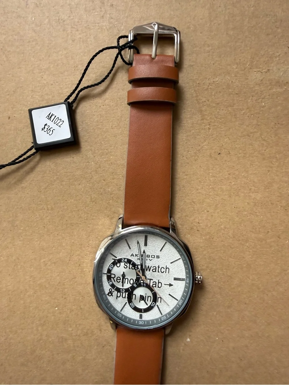 Akribos XXIV AK1022TN Men’s Multifunction Watch Genuine Leather Band New w/ Tags